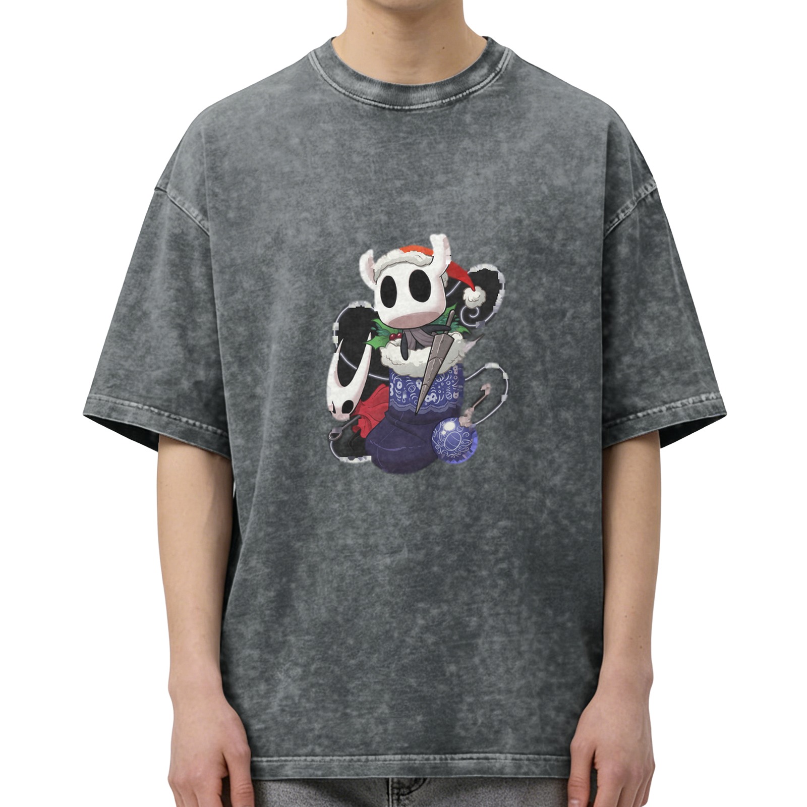 Hollow Knight Christmas Graphic Washed Black T-Shirt
