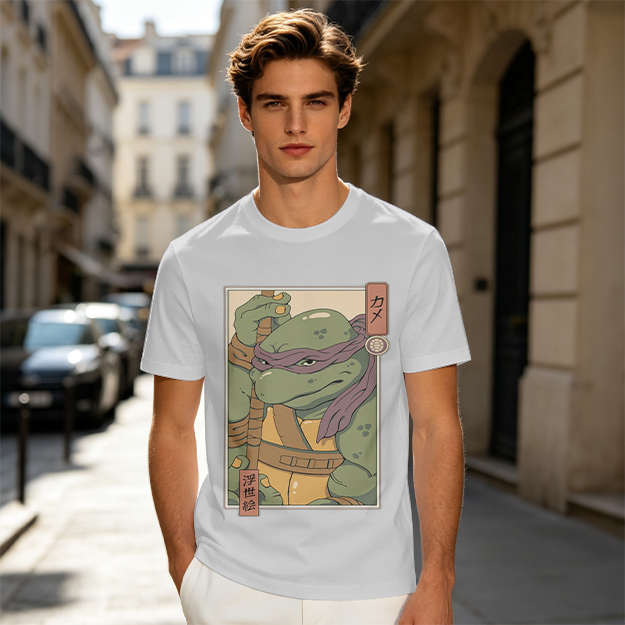Olive T-shirt with Ukiyo-e style Donatello graphic print