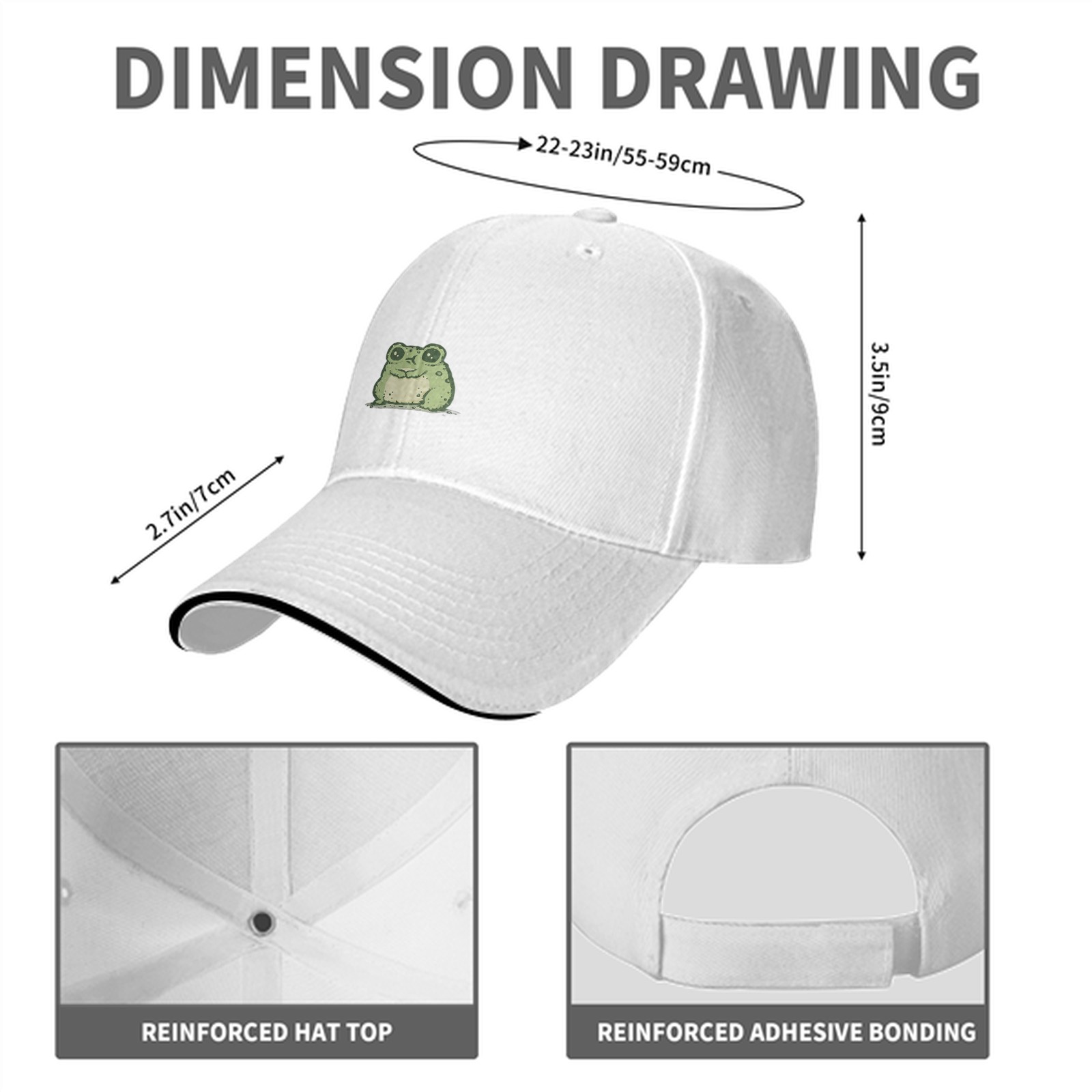 Black Baseball Cap With Cute Chubby Frog Graphic Design