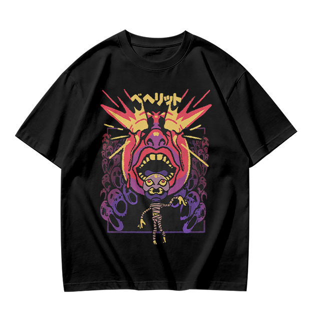 Olive t-shirt with surreal demon and ghost graphic print