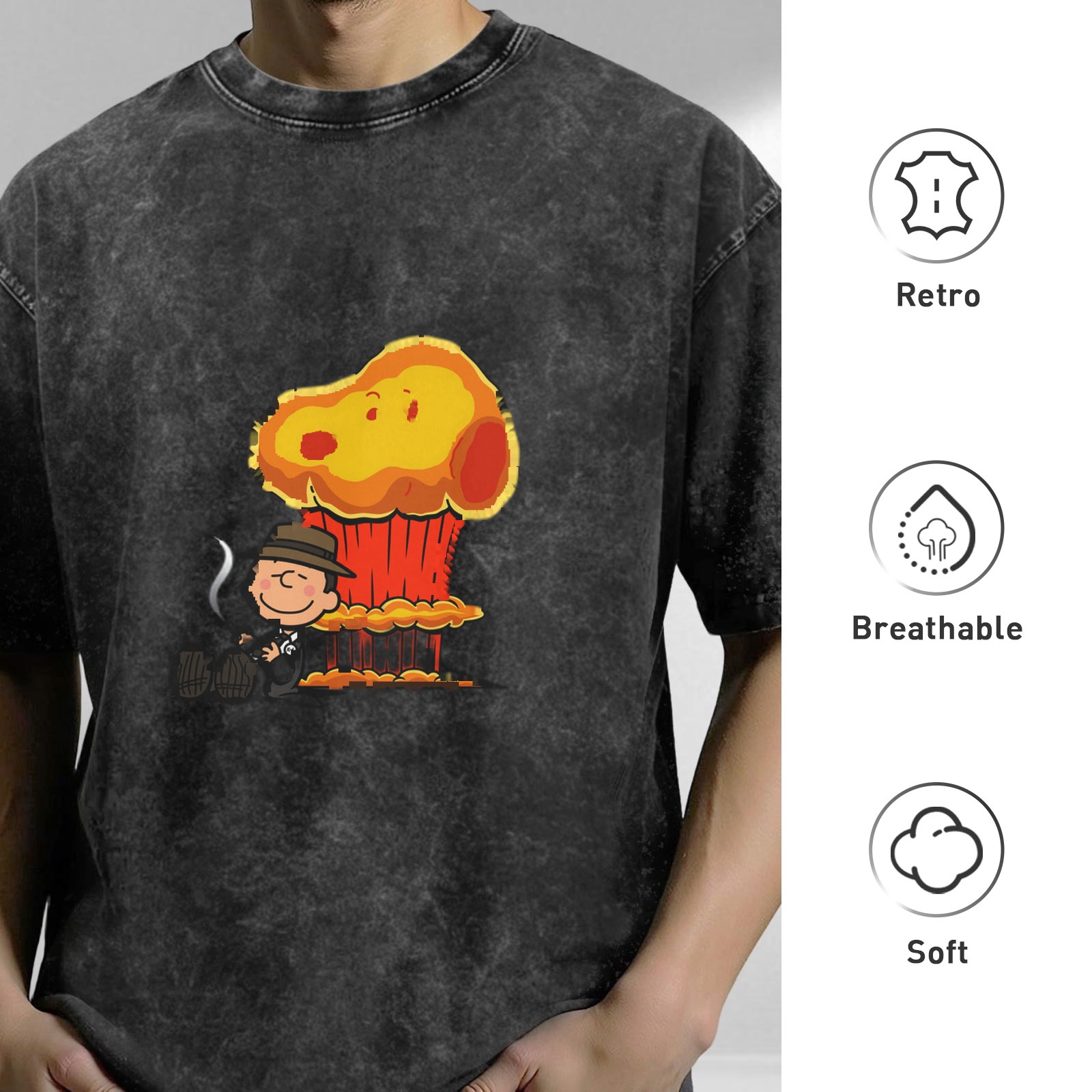Charlie Brown Oppenheimer Mushroom Cloud Acid Wash T-Shirt