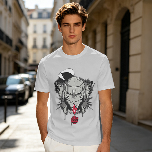 Olive T-shirt with Dark Fantasy Mechanical Skull Graphic Print