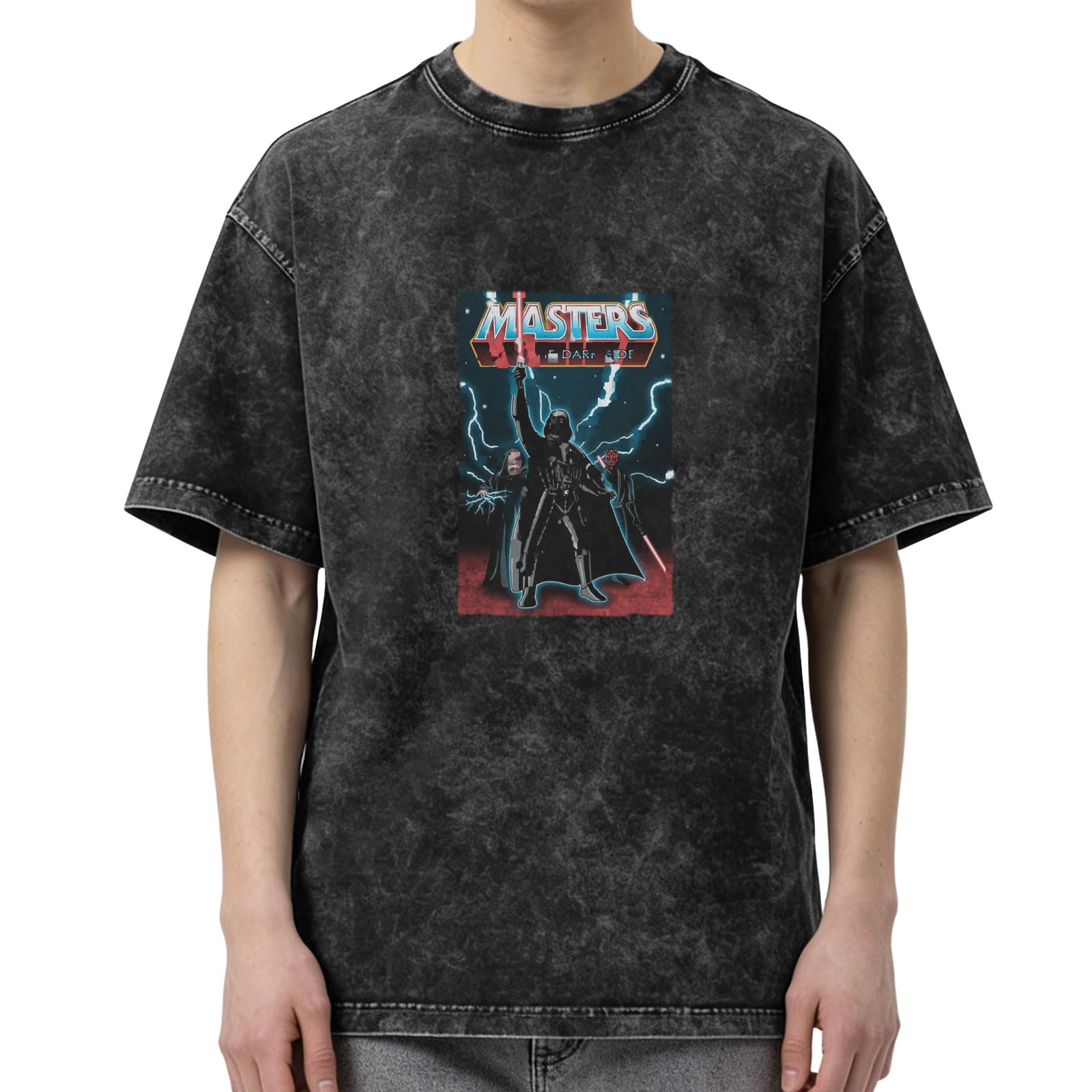 Washed Black T-Shirt with Masters Sith Lords Graphic Print