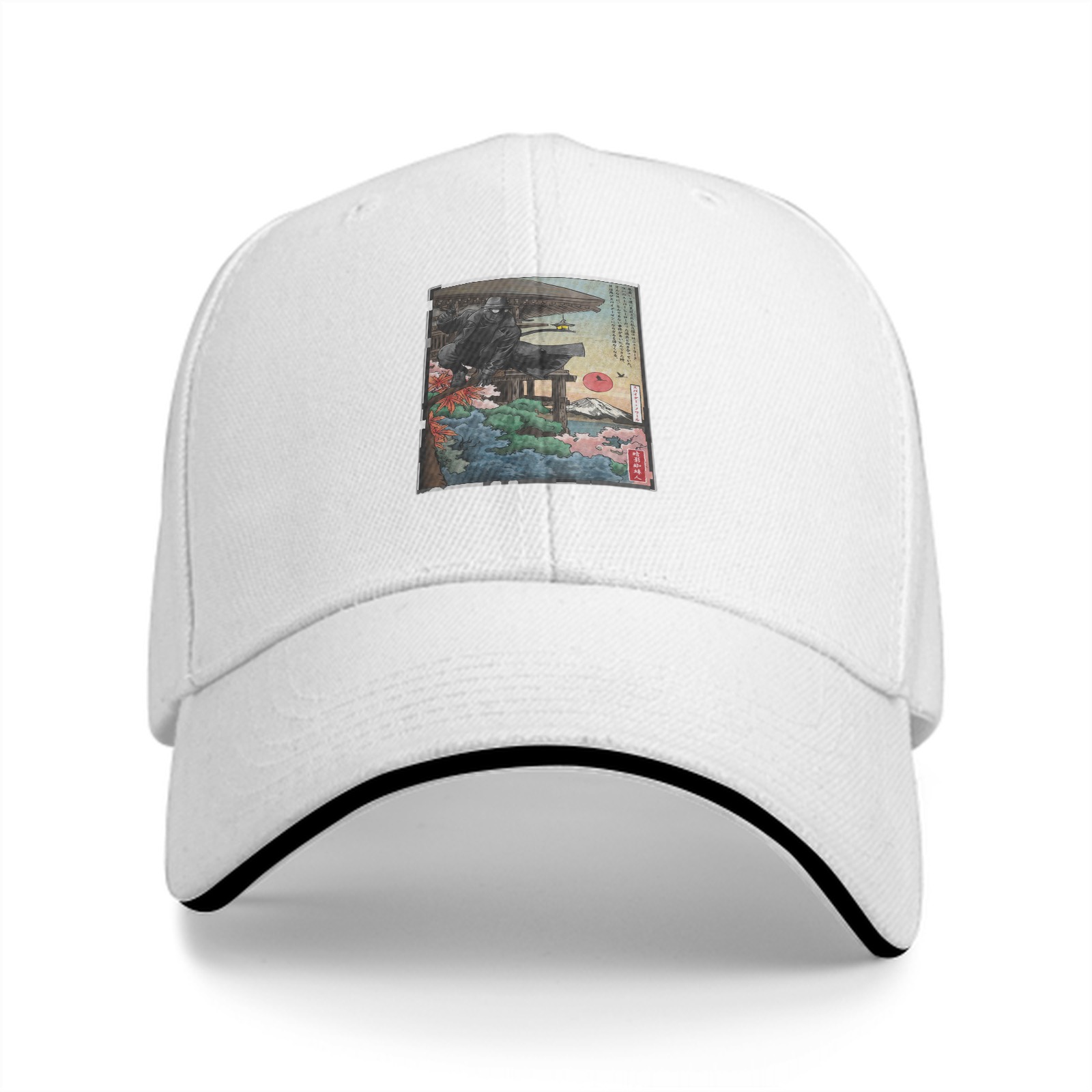 Black Baseball Cap with Japanese Ukiyo-e Style Art Print