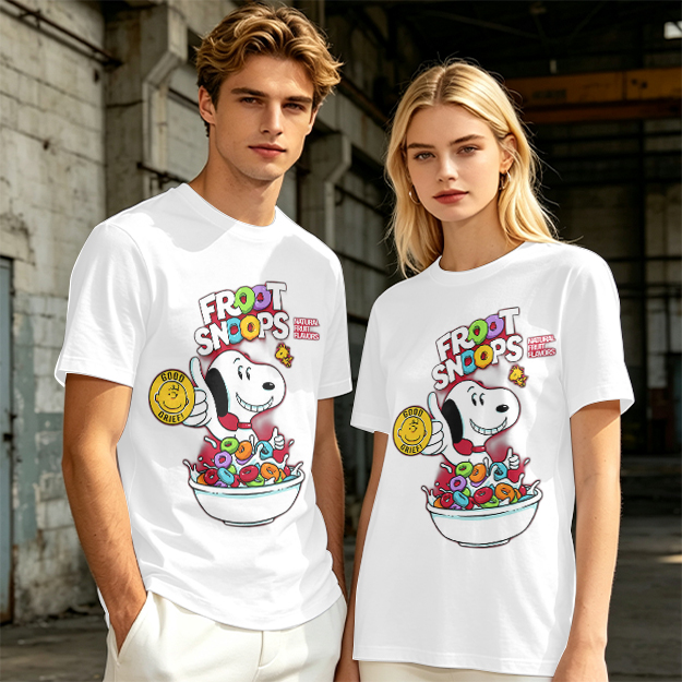 Olive T-Shirt with Snoopy Froot Snoops Cereal Bowl Graphic