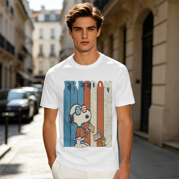 Olive Snoopy Freedom Patriotic Graphic T-Shirt