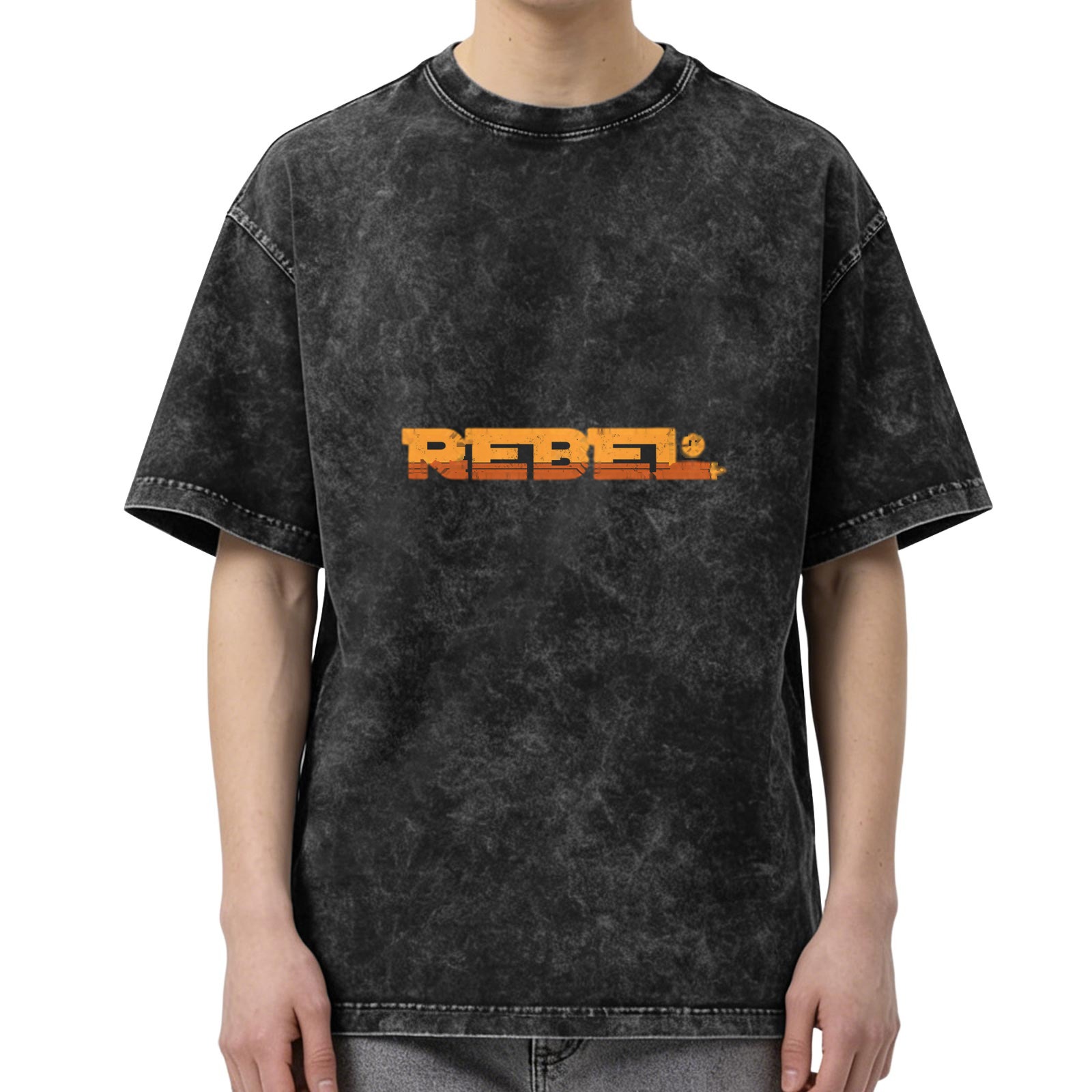 Oversized Acid Wash T-Shirt with Rebel Graphic Print