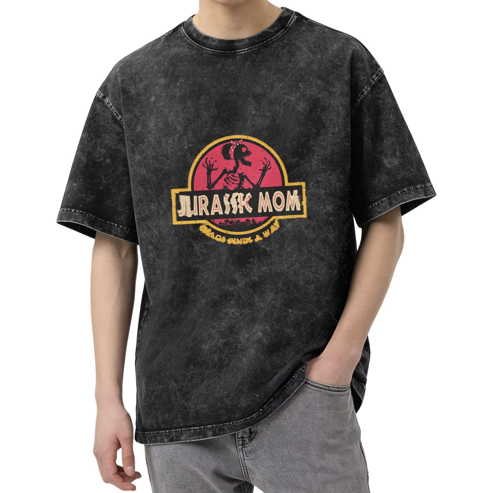 Jurassic Mom Skeleton Graphic Dark Wash T-Shirt