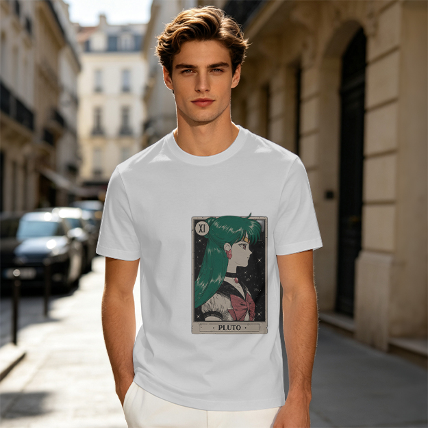 Olive T-Shirt with Sailor Pluto Tarot Card Print