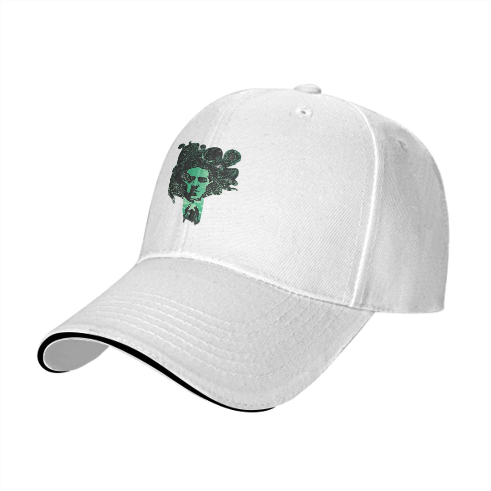 Black Baseball Cap With Green Medusa Head Graphic