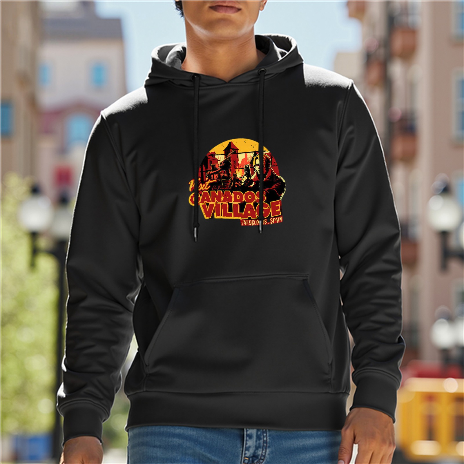 Visit Ganados Village Horror Themed Black Hoodie