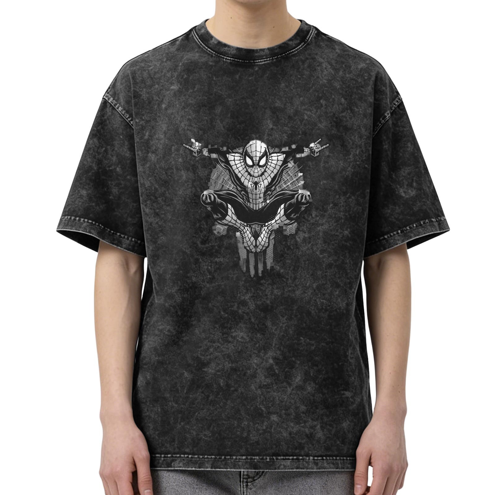 Oversized Acid Wash Spider-Man Graphic T-Shirt