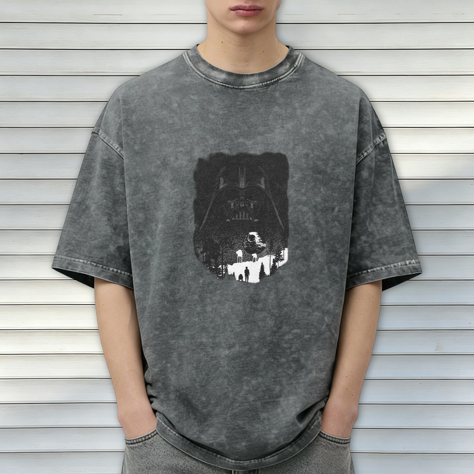 Star Wars Darth Vader Silhouette Graphic Acid Wash T-Shirt