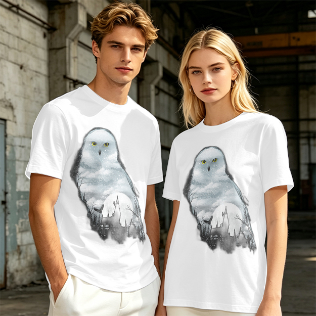 Olive Green T-Shirt With Snowy Owl Graphic Print