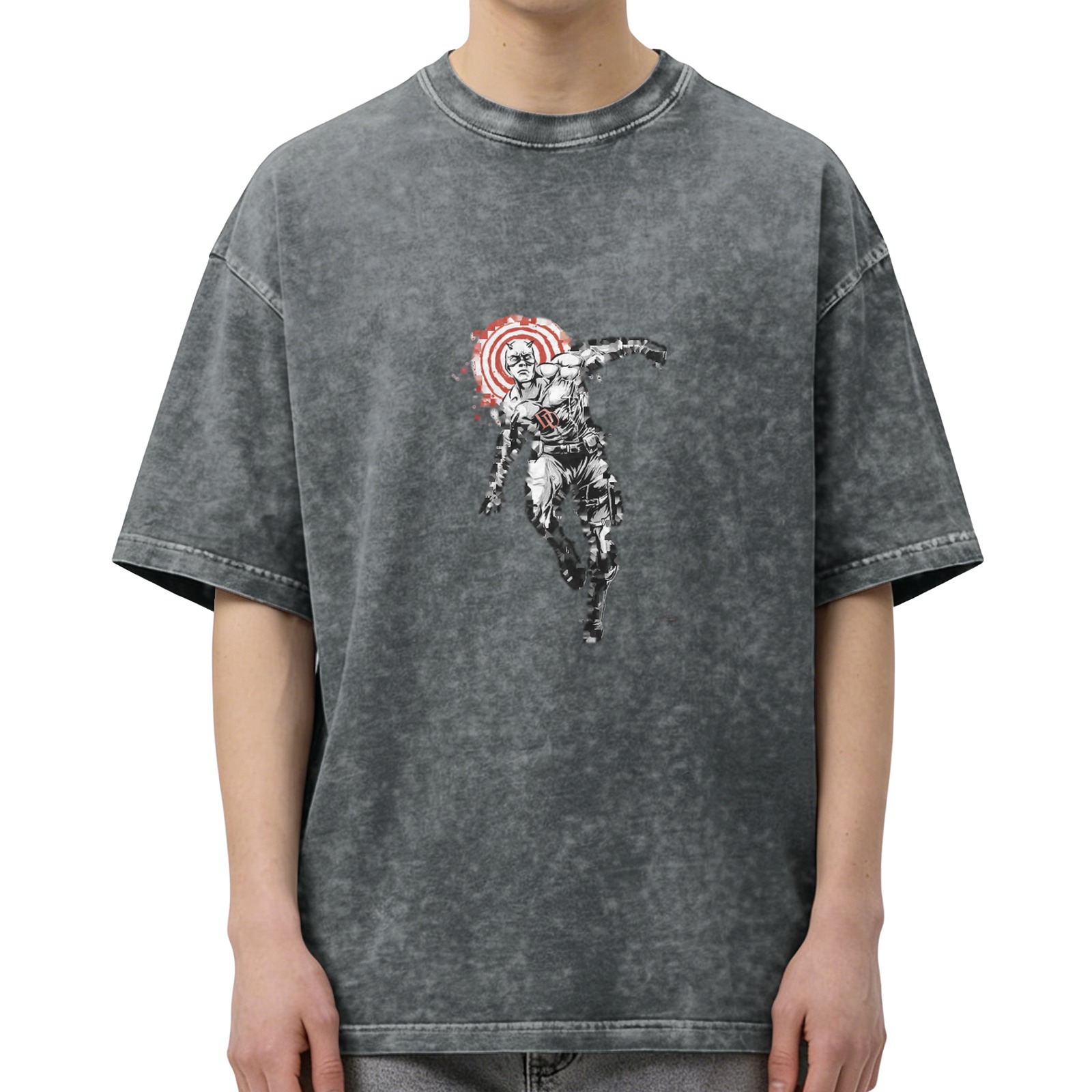 Washed black graphic t-shirt with action hero target print