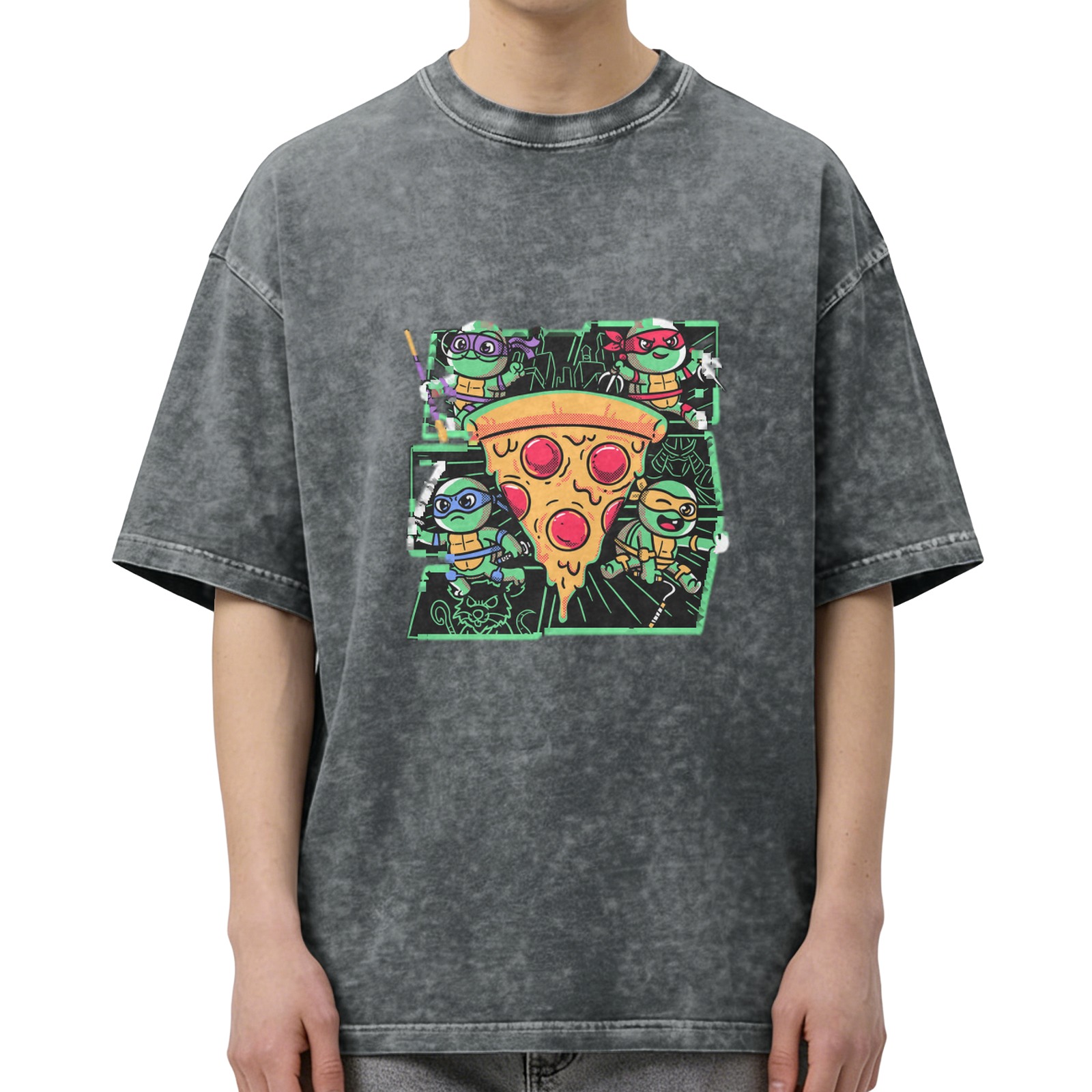 Teenage Mutant Ninja Turtles Pizza Graphic Acid Wash T-Shirt