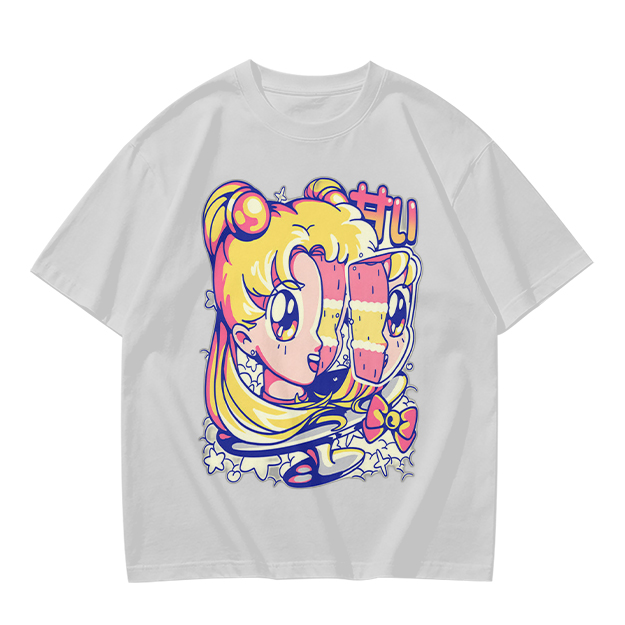 Olive T-Shirt With Glitch Anime Girl Graphic Print