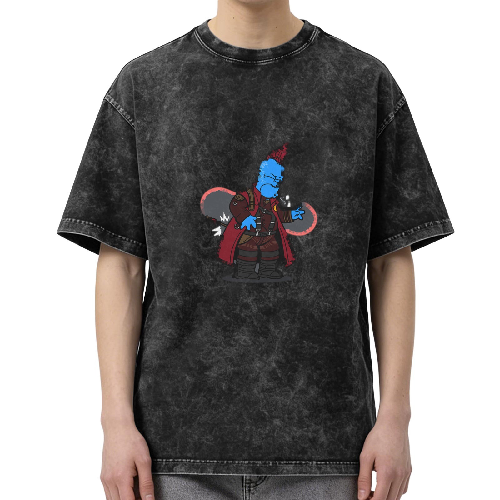 oversized acid wash t-shirt with yondu simpsons style graphic