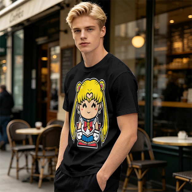 Olive T-shirt with Chibi Sailor Moon Graphic Print