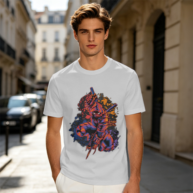 Olive T-Shirt With Stylized Ninja Turtle Warrior Graphic