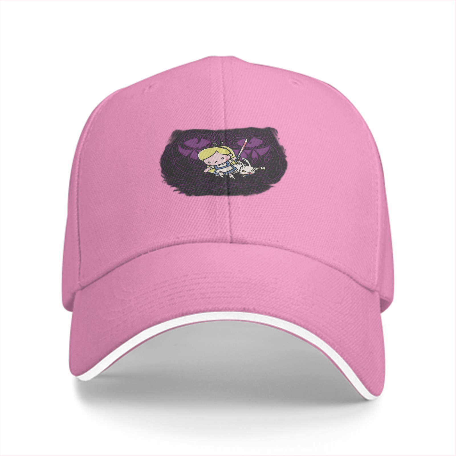 Black Baseball Cap With Chibi Alice In Wonderland Print
