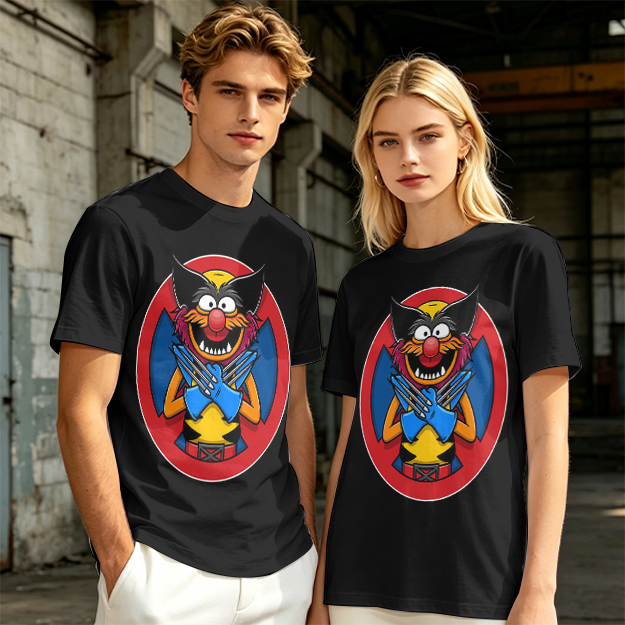 Olive T-Shirt With Muppet Wolverine Mashup Graphic