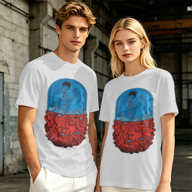Olive T-Shirt With Surreal Capsule Water Figure Graphic