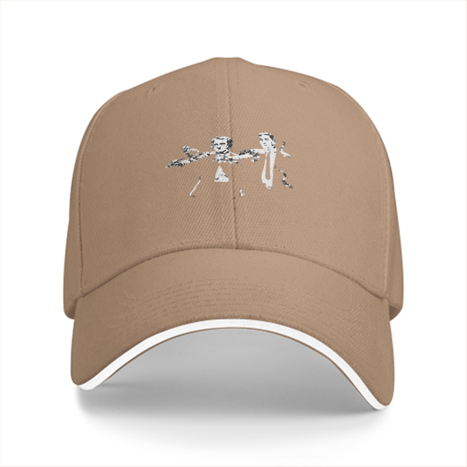 Black Baseball Cap With Two Figures Graphic Print Design