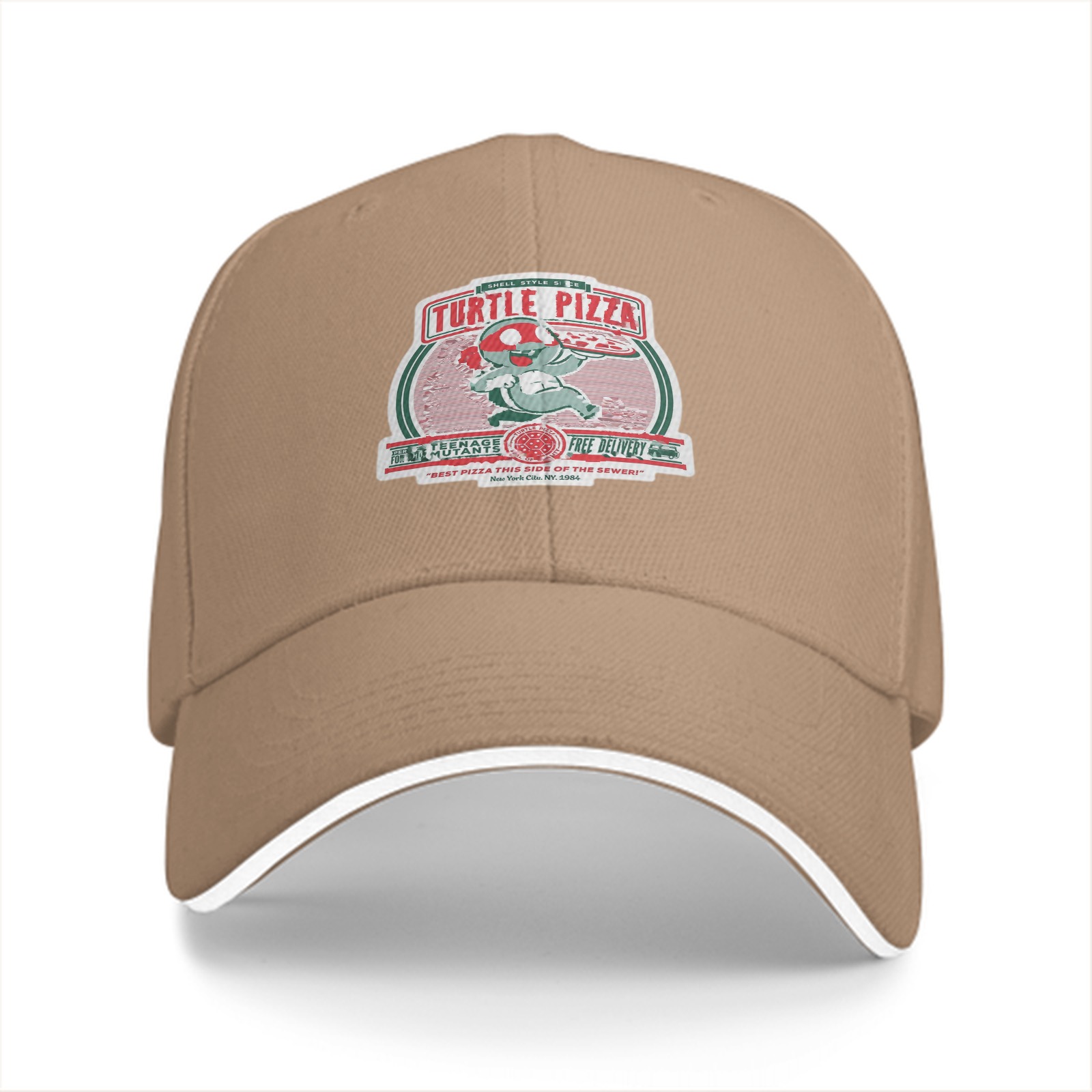Black Baseball Cap With Turtle Pizza Graphic Print