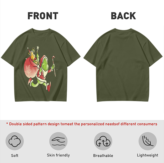 Olive T-shirt with Grinch Santa Christmas Graphic Design