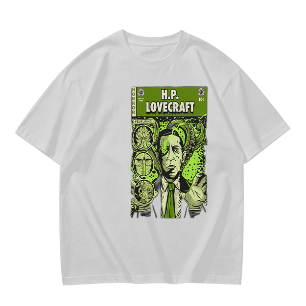 H.P. Lovecraft Comic Print Graphic Olive T-Shirt