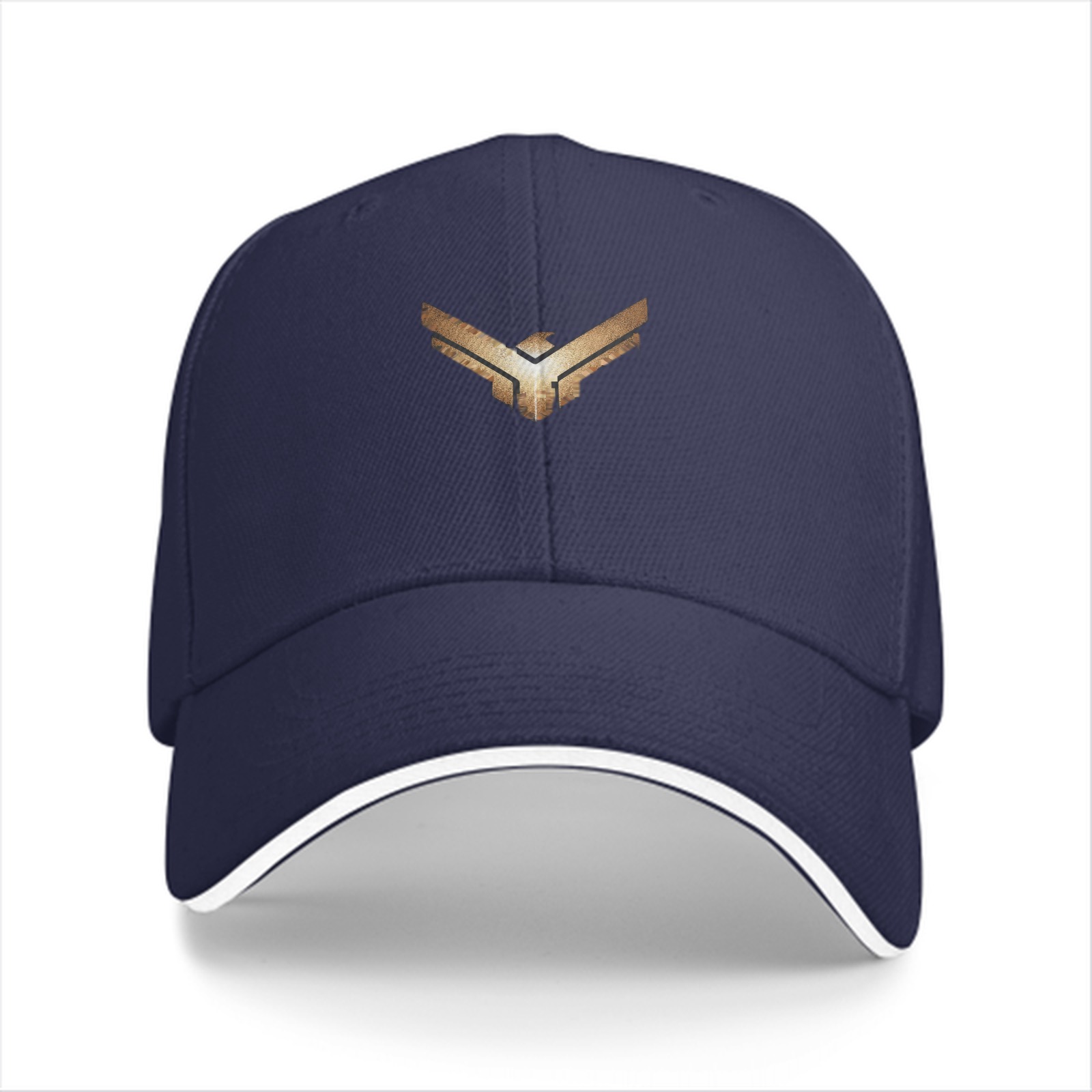 Black Baseball Cap With Gold Winged Emblem Design