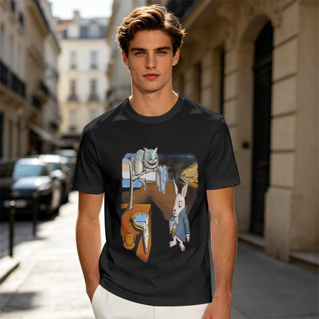 Olive T-Shirt with Surreal Alice in Wonderland Art Print