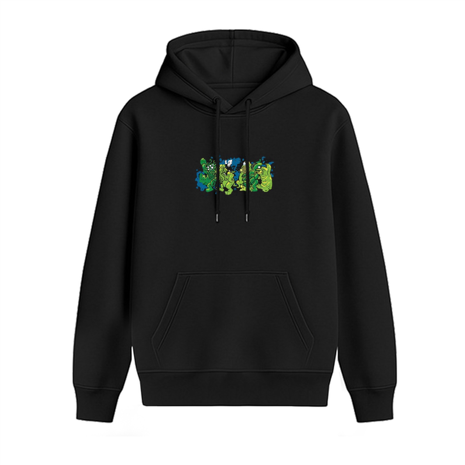 Black Hoodie With Green Monster Graphic Print