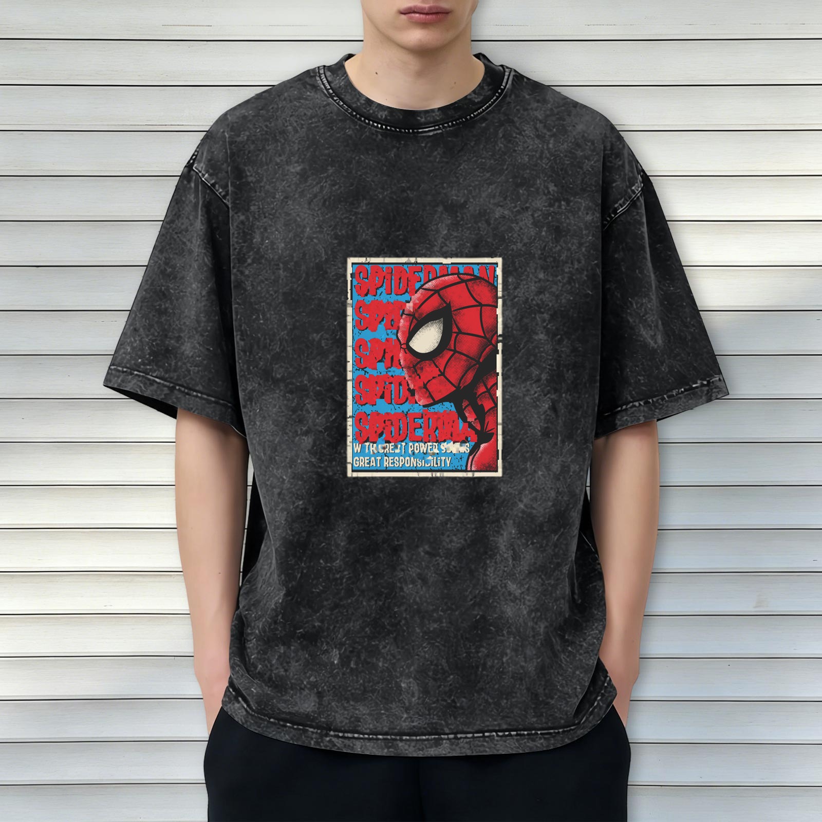 Washed Black Spider-Man Graphic Oversized T-Shirt