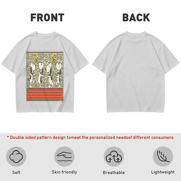 Olive T-shirt with dancing Snoopy and Woodstock graphic print