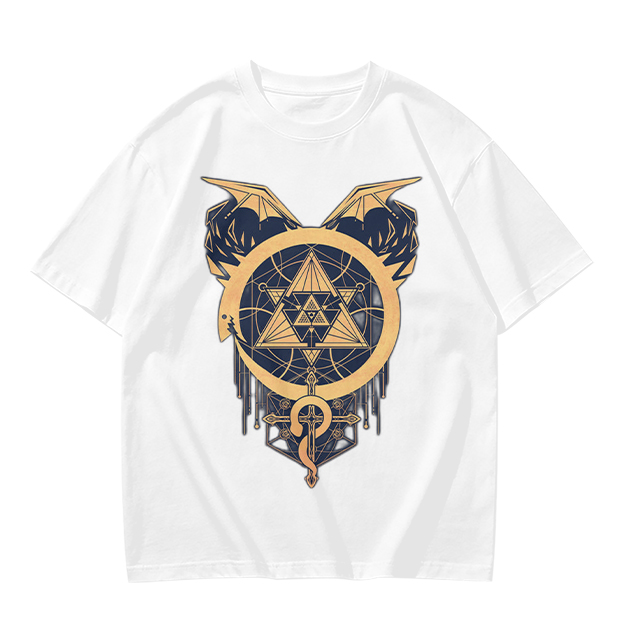 Olive T-Shirt with Occult Dragon Triangle Symbol Print