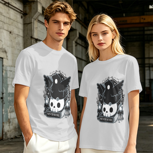 Olive Graphic T-Shirt With Raven Skull Nevermore Print