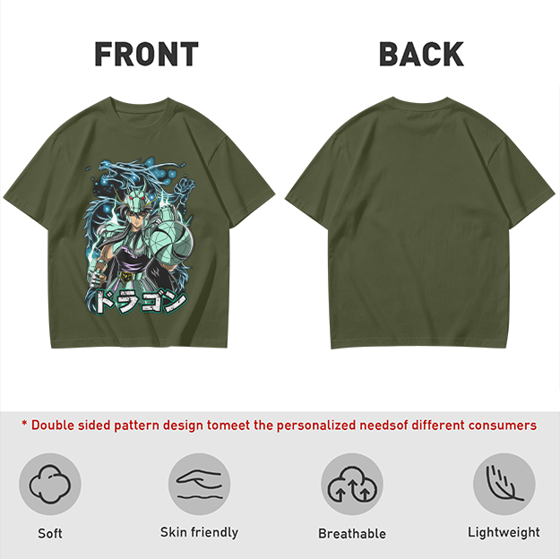 Olive T-shirt with Dragon Saint Seiya Anime Graphic Print