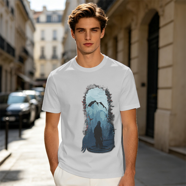 Olive T-Shirt With Dark Fantasy Silhouette And Dragon Print
