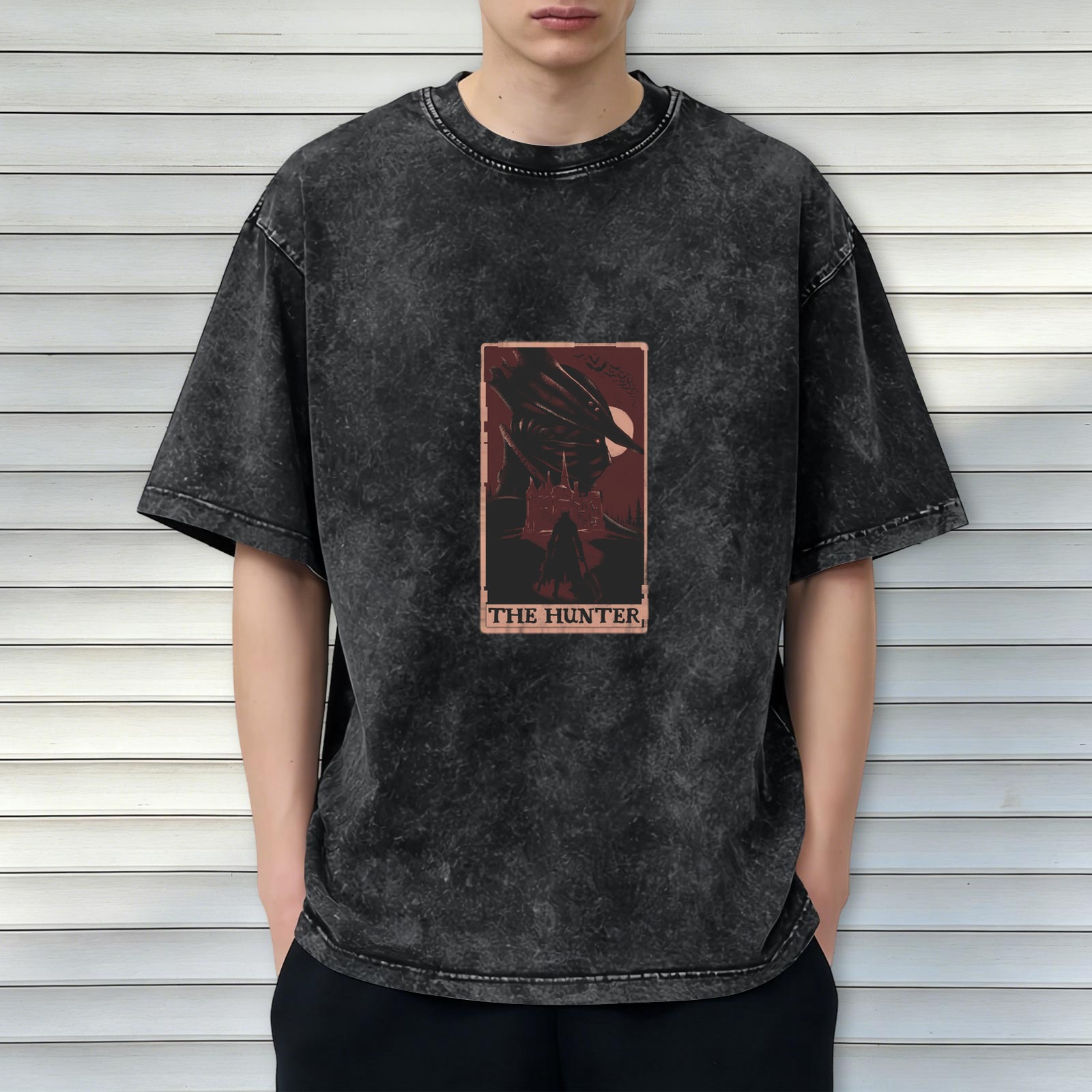 The Hunter Tarot Graphic Acid Wash Black T-Shirt