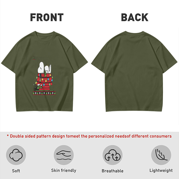 Olive T-Shirt with Snoopy Christmas Doghouse Design