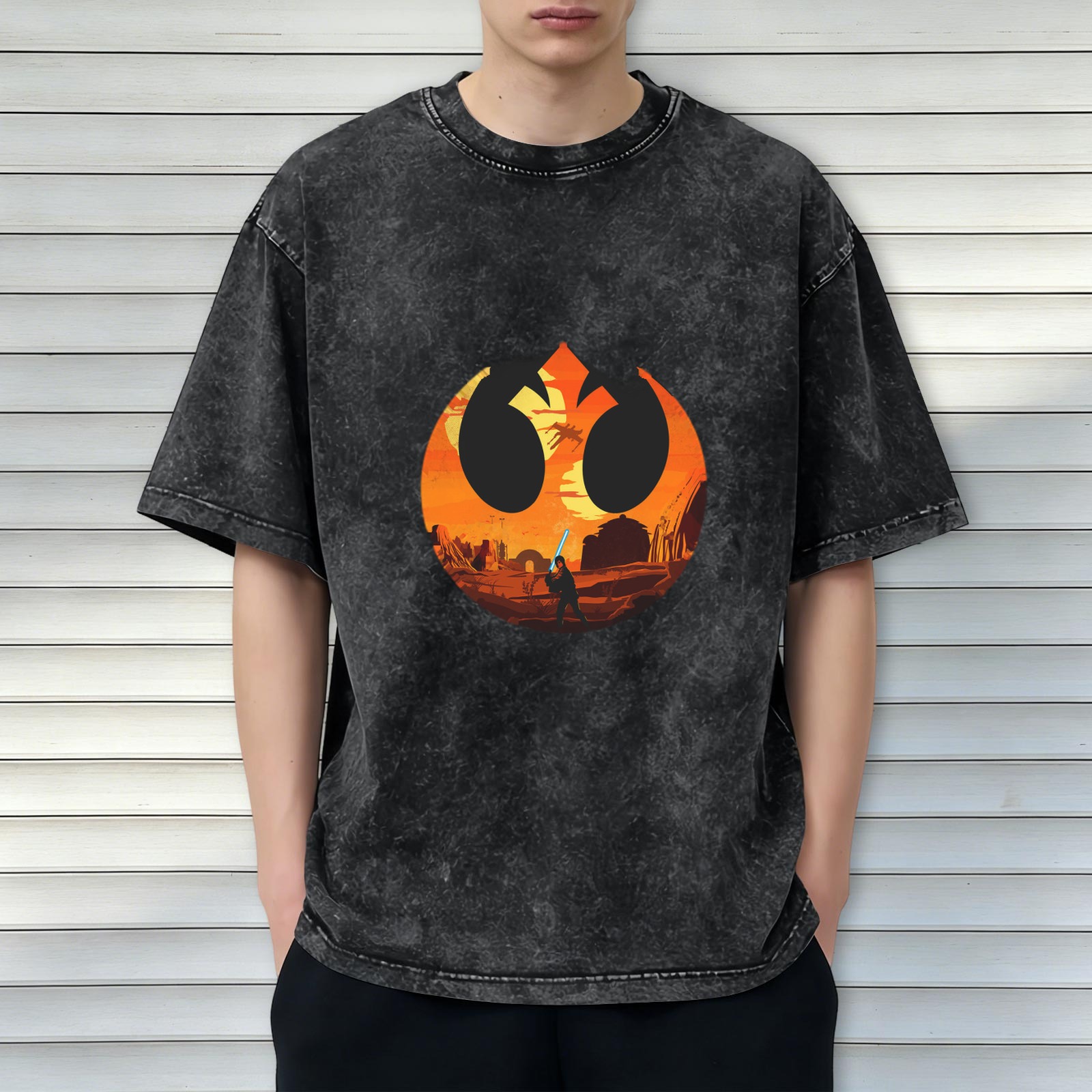 Star Wars Rebel Logo T-Shirt with Tatooine Sunset Jedi Design