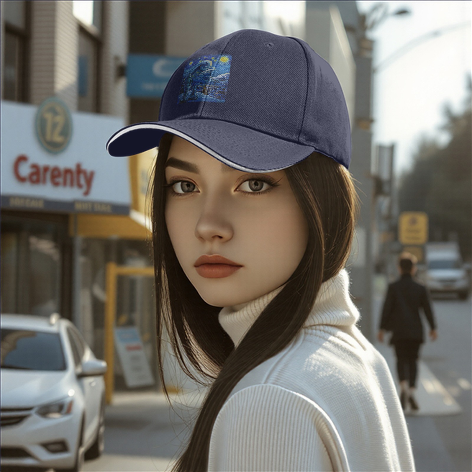 Black Baseball Cap with Starry Night Art Print