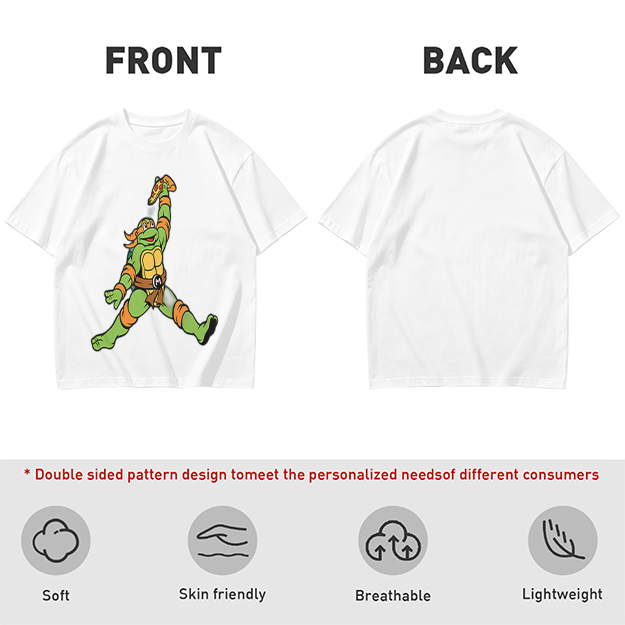 Olive T-Shirt with Michelangelo Ninja Turtle Holding Pizza Print