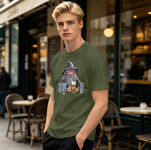 Gandalf with Beer Mugs Funny Wizard Graphic T-Shirt