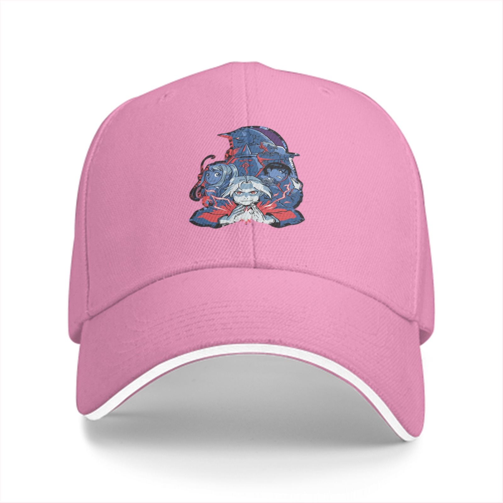 Black Baseball Cap with Dark Anime Character Graphic Print