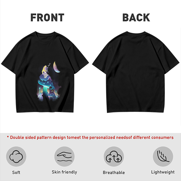 Olive T-Shirt with Alice in Wonderland Galaxy Mushroom Art