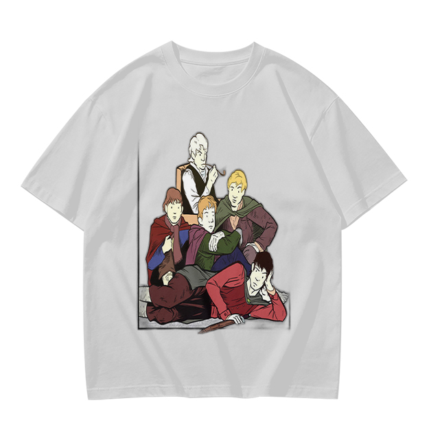 Olive T-shirt with Group of Fantasy Characters Graphic Print
