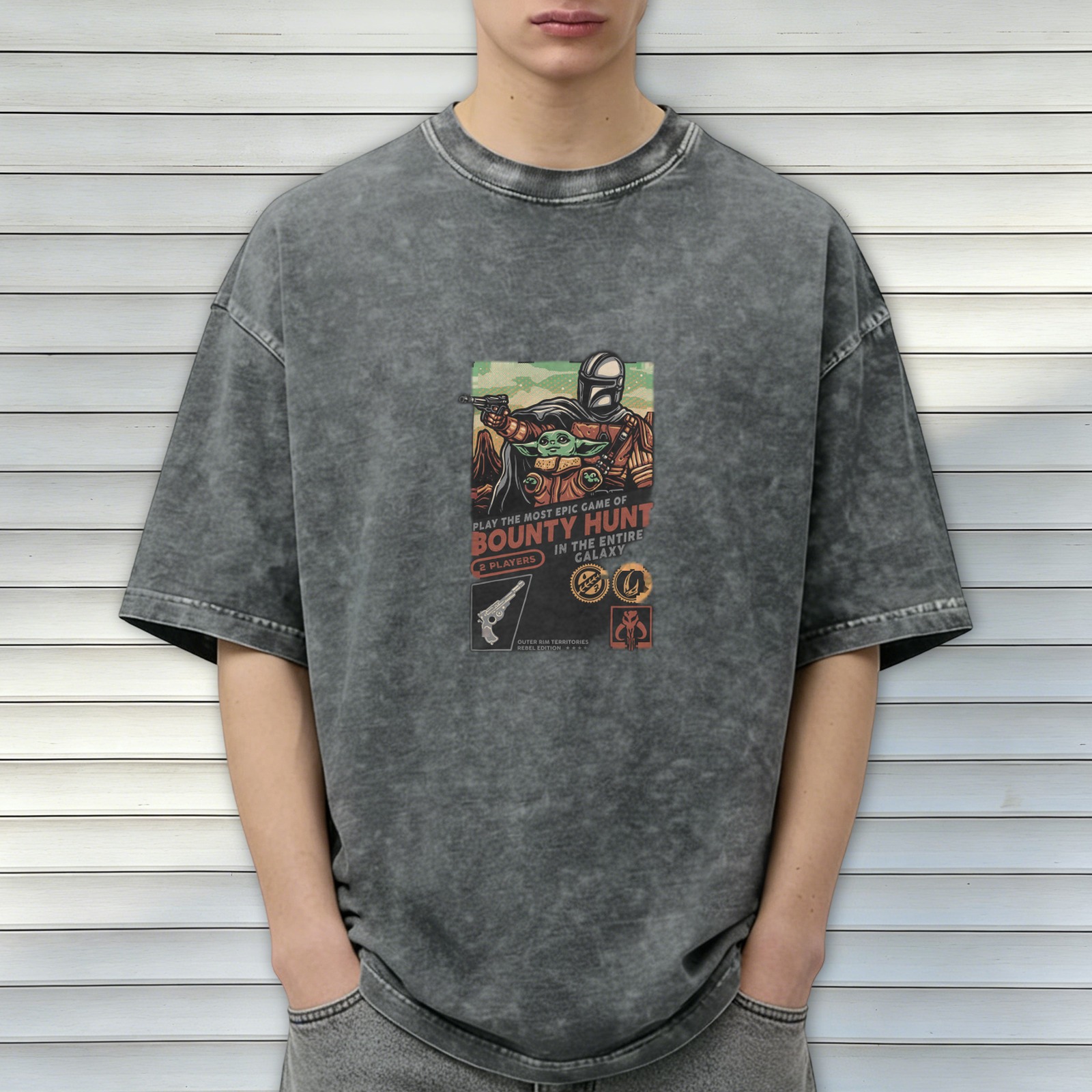 Star Wars Bounty Hunt Graphic Acid Wash T-Shirt